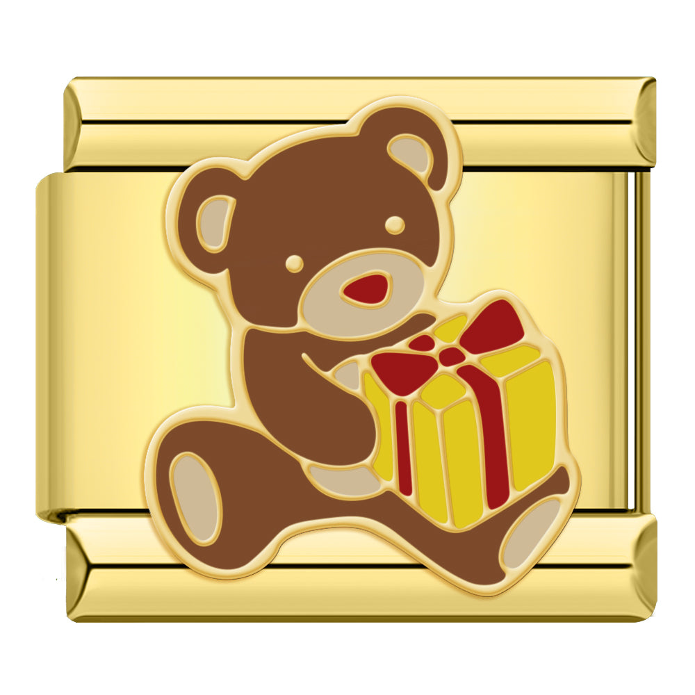 Bear With Gift – Gold Charm - Charmris