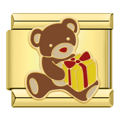 Bear With Gift – Gold Charm - Charmris
