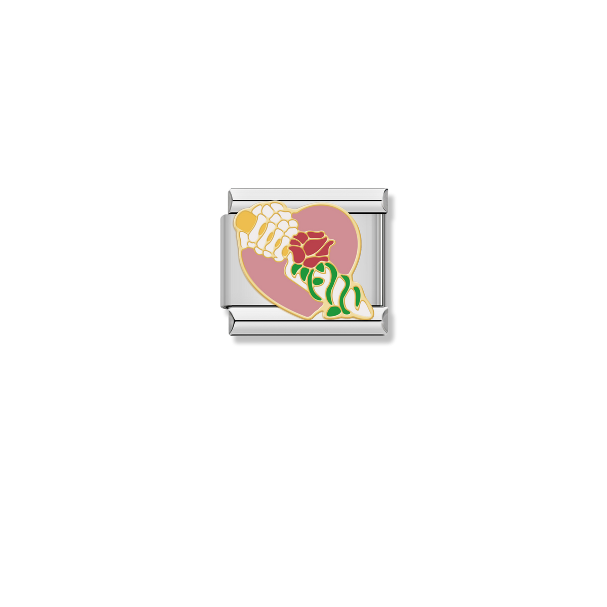 Skeleton Rose Heart - Silver Charm