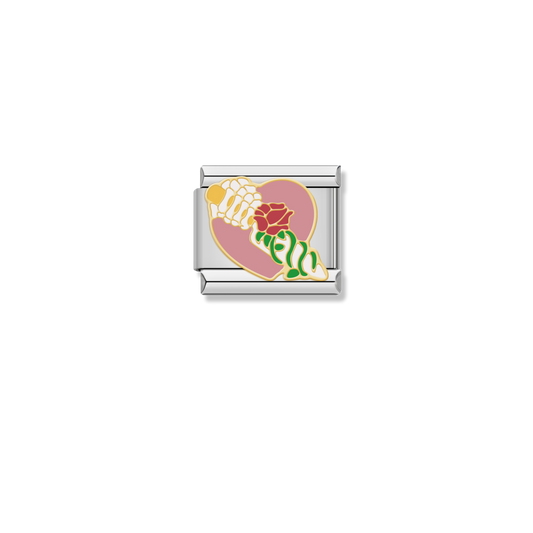 Skeleton Rose Heart - Silver Charm
