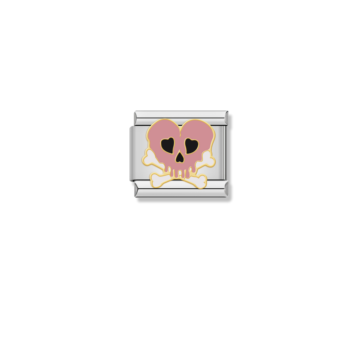 Pink Heart Skull - Silver Charm