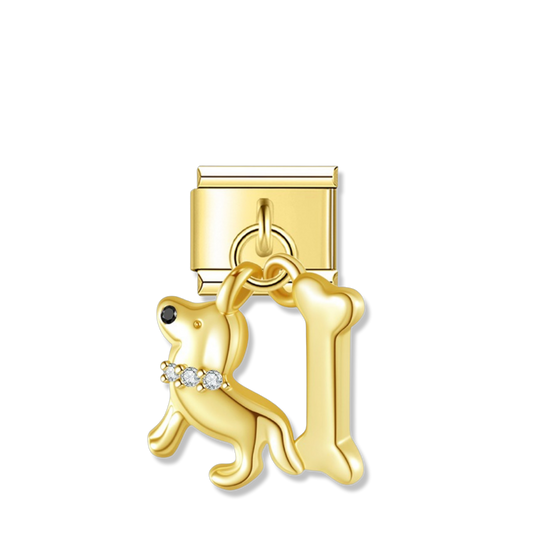 Puppy And Bone - Gold Pendant Charm