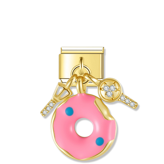 Sweet Donut Treat - Gold Pendant Charm