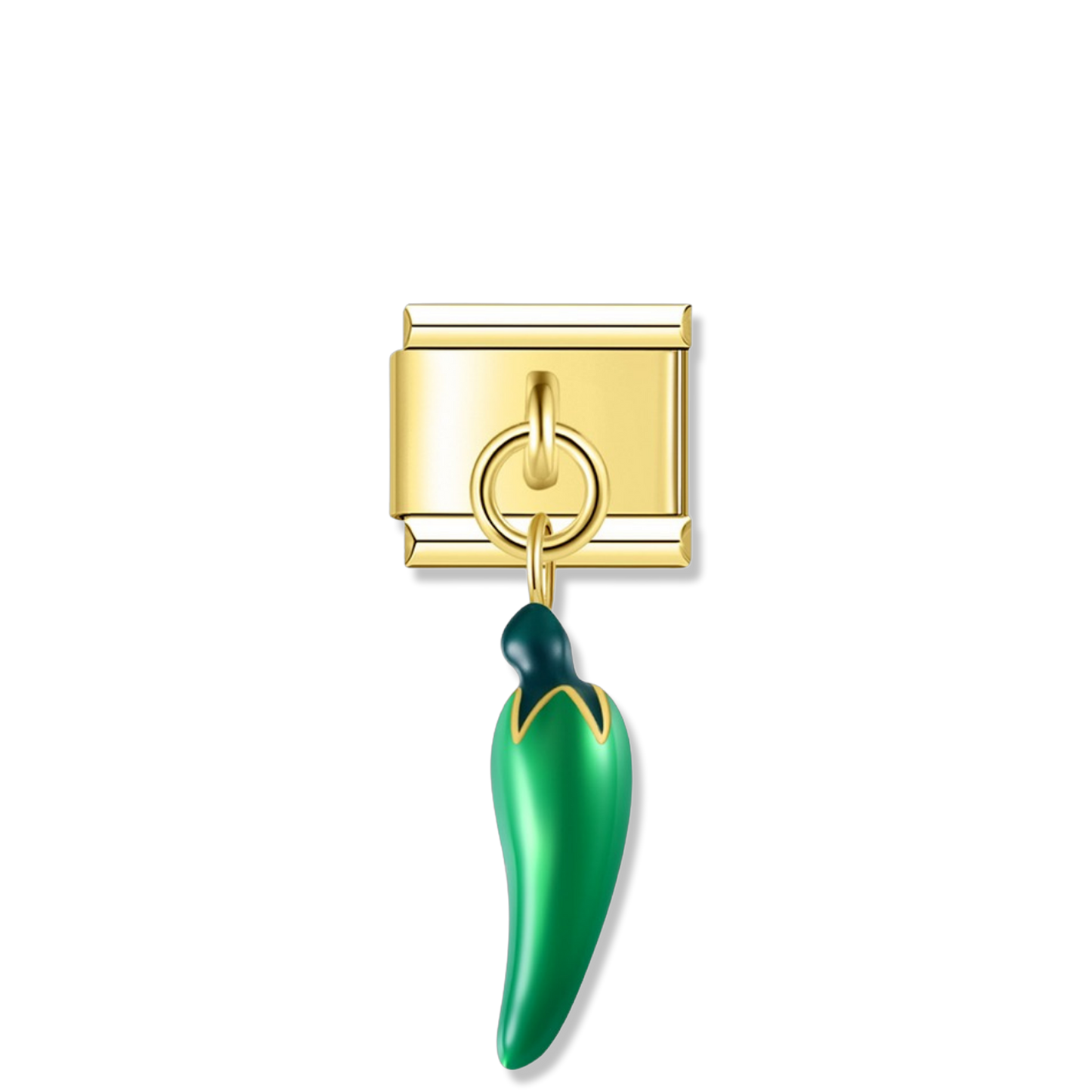 Green Chili Pepper - Gold Pendant Charm