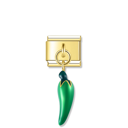 Green Chili Pepper - Gold Pendant Charm