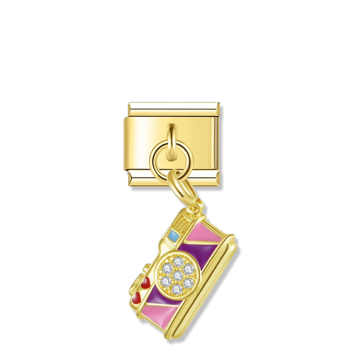 Rainbow Sparkle Camera - Gold Pendant Charm