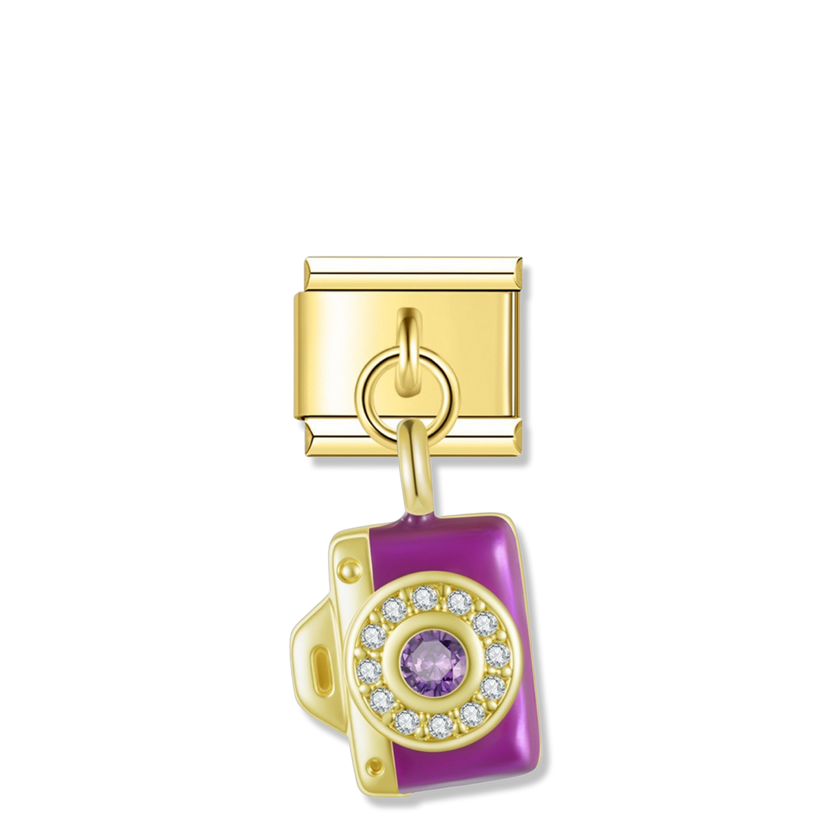 Amethyst Camera - Gold Pendant Charm