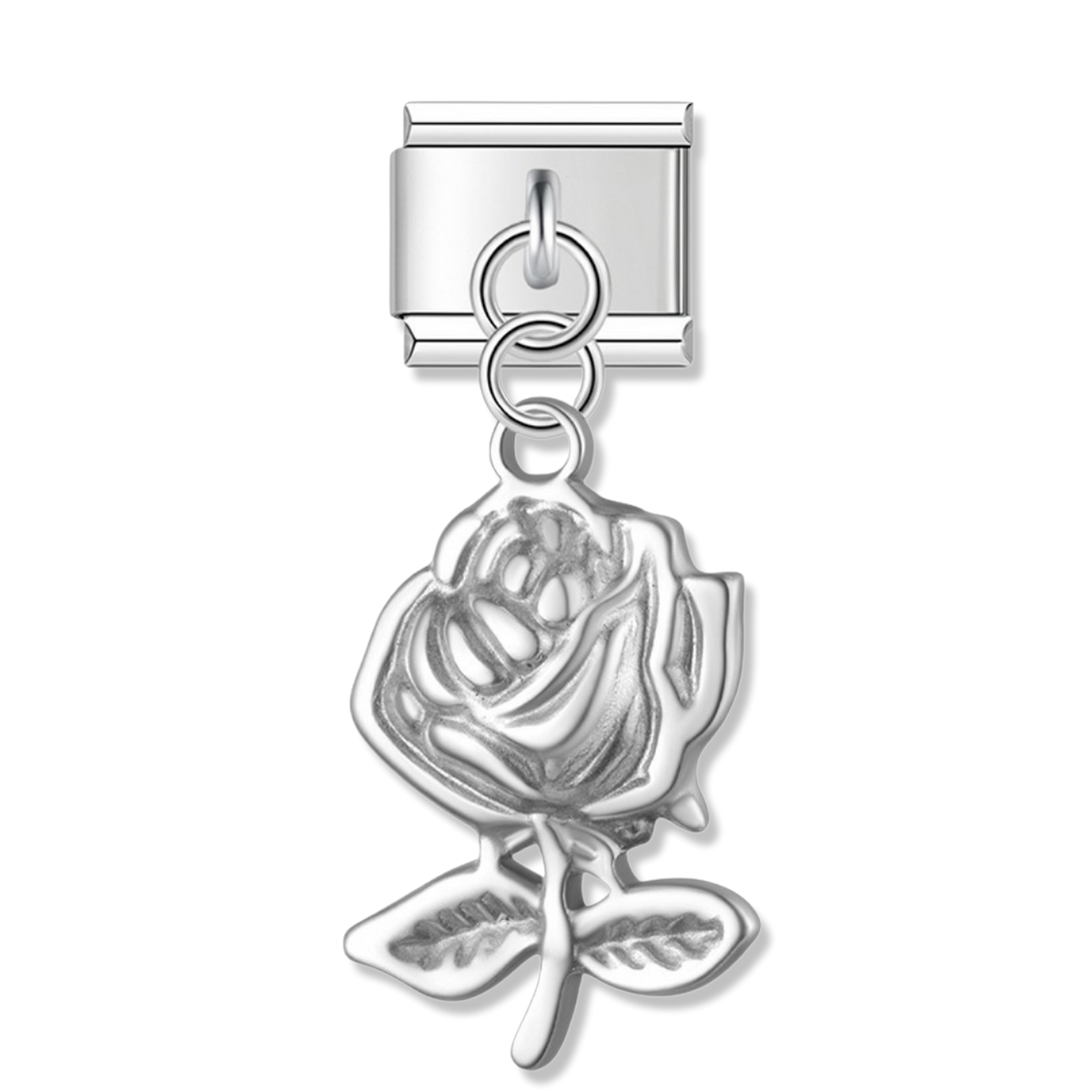 Rose Flower Stem - Silver Pendant Charm