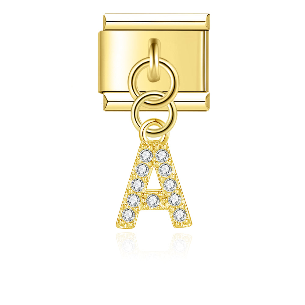 Letter A with CZ - Gold Pendant Charm