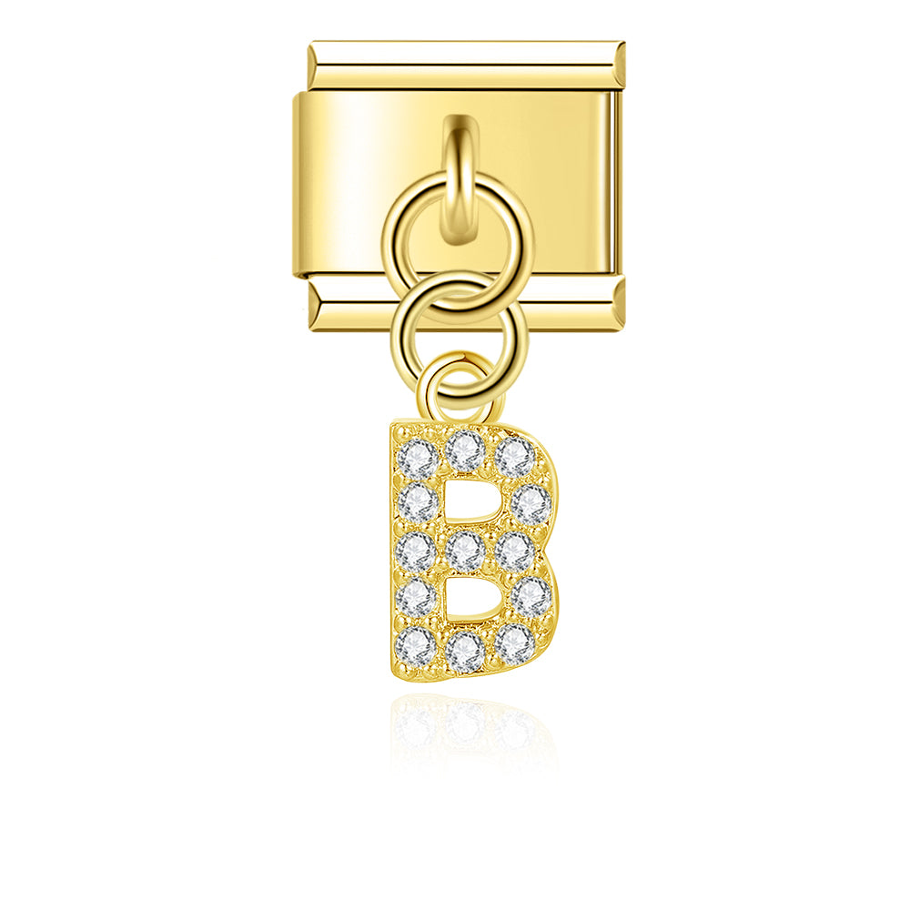 Letter B with CZ - Gold Pendant Charm