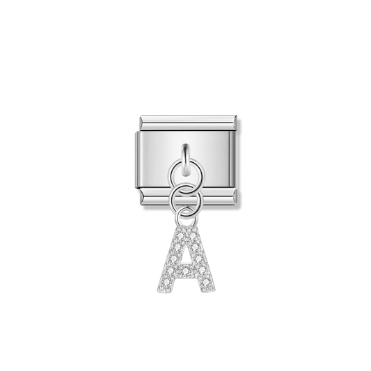 Letter A with CZ – silver Italian pendant charm by Italycharm