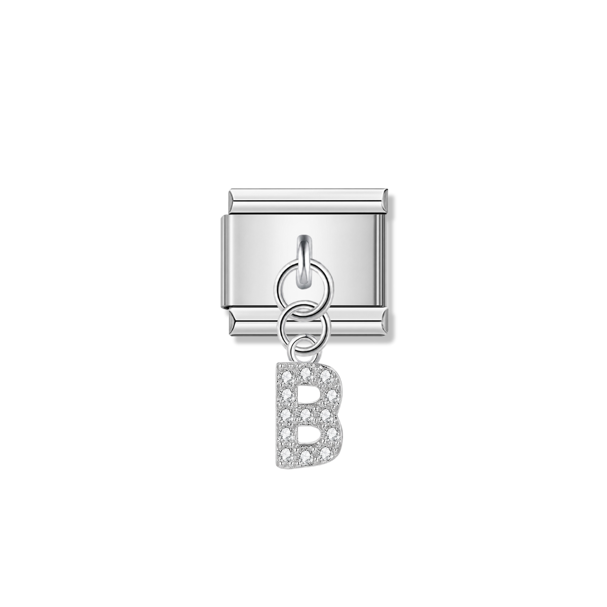 Letter B with CZ – silver Italian pendant charm by Italycharm