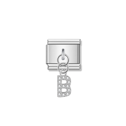Letter B with CZ – silver Italian pendant charm by Italycharm