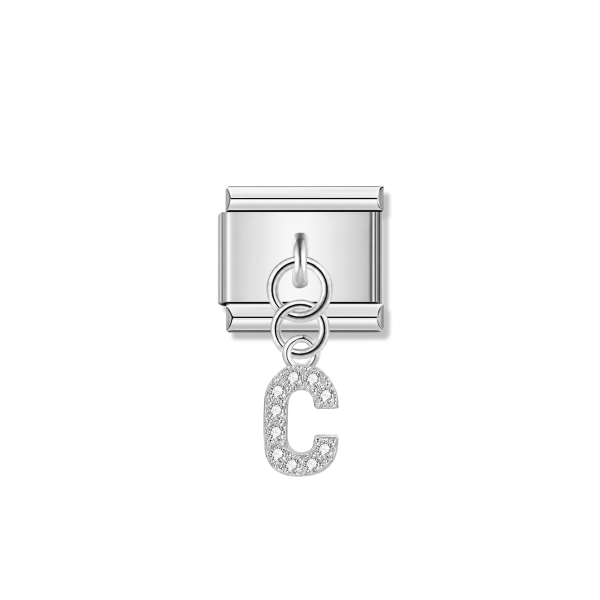 Letter C with CZ – silver Italian pendant charm by Italycharm