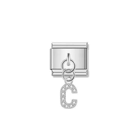 Letter C with CZ – silver Italian pendant charm by Italycharm