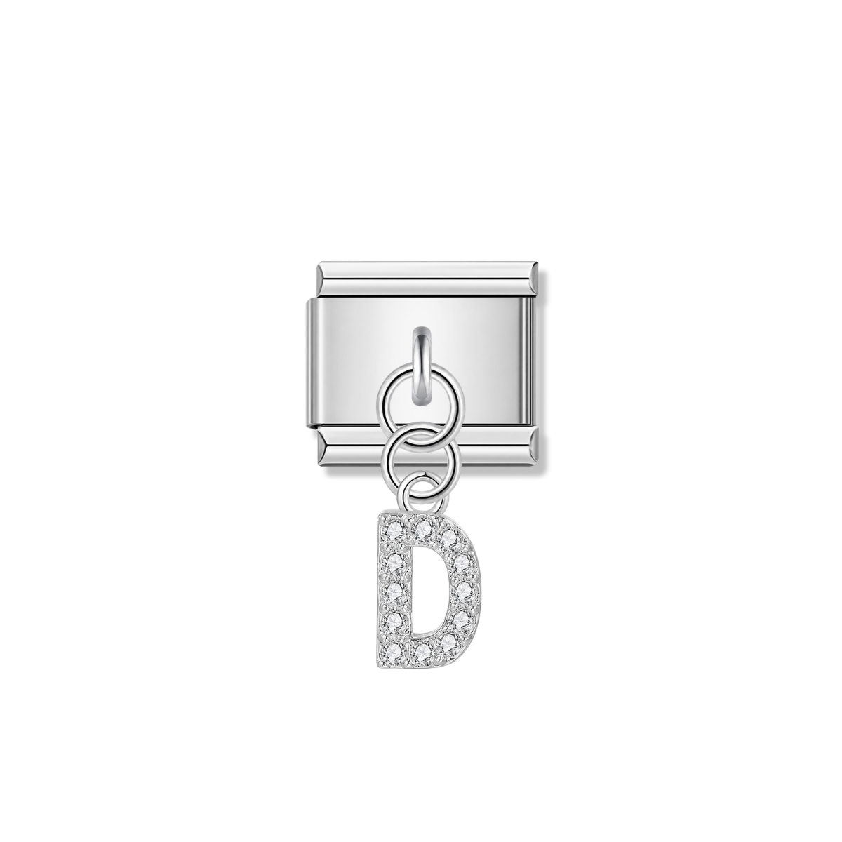 Letter D with CZ – silver Italian pendant charm by Italycharm