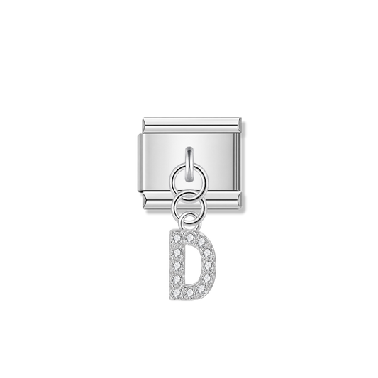 Letter D with CZ – silver Italian pendant charm by Italycharm