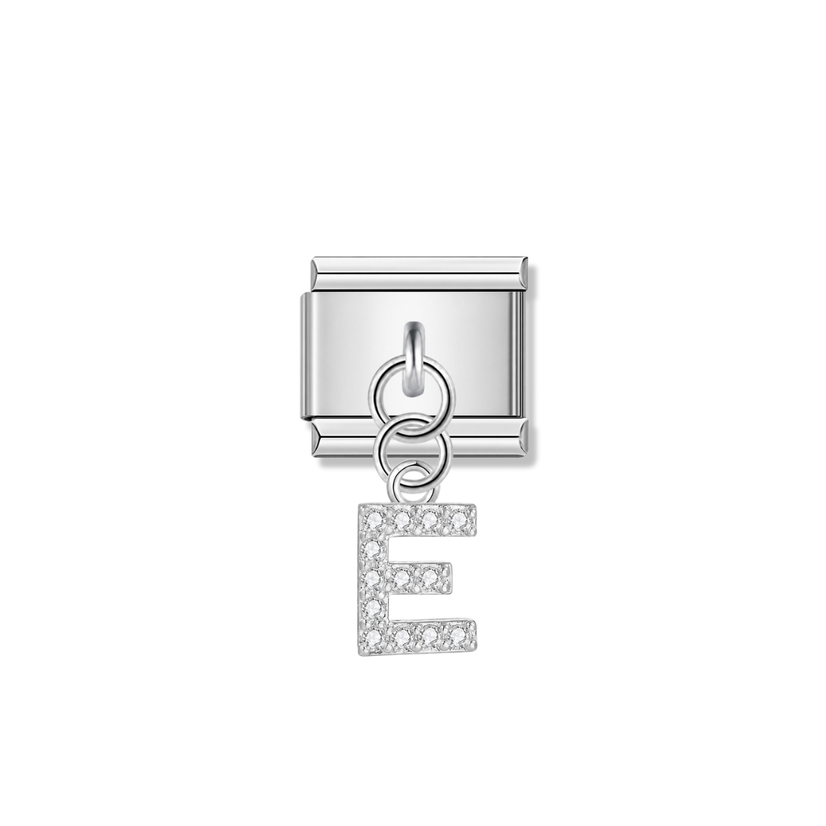 Letter E with CZ – silver Italian pendant charm by Italycharm