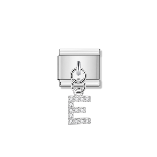 Letter E with CZ – silver Italian pendant charm by Italycharm