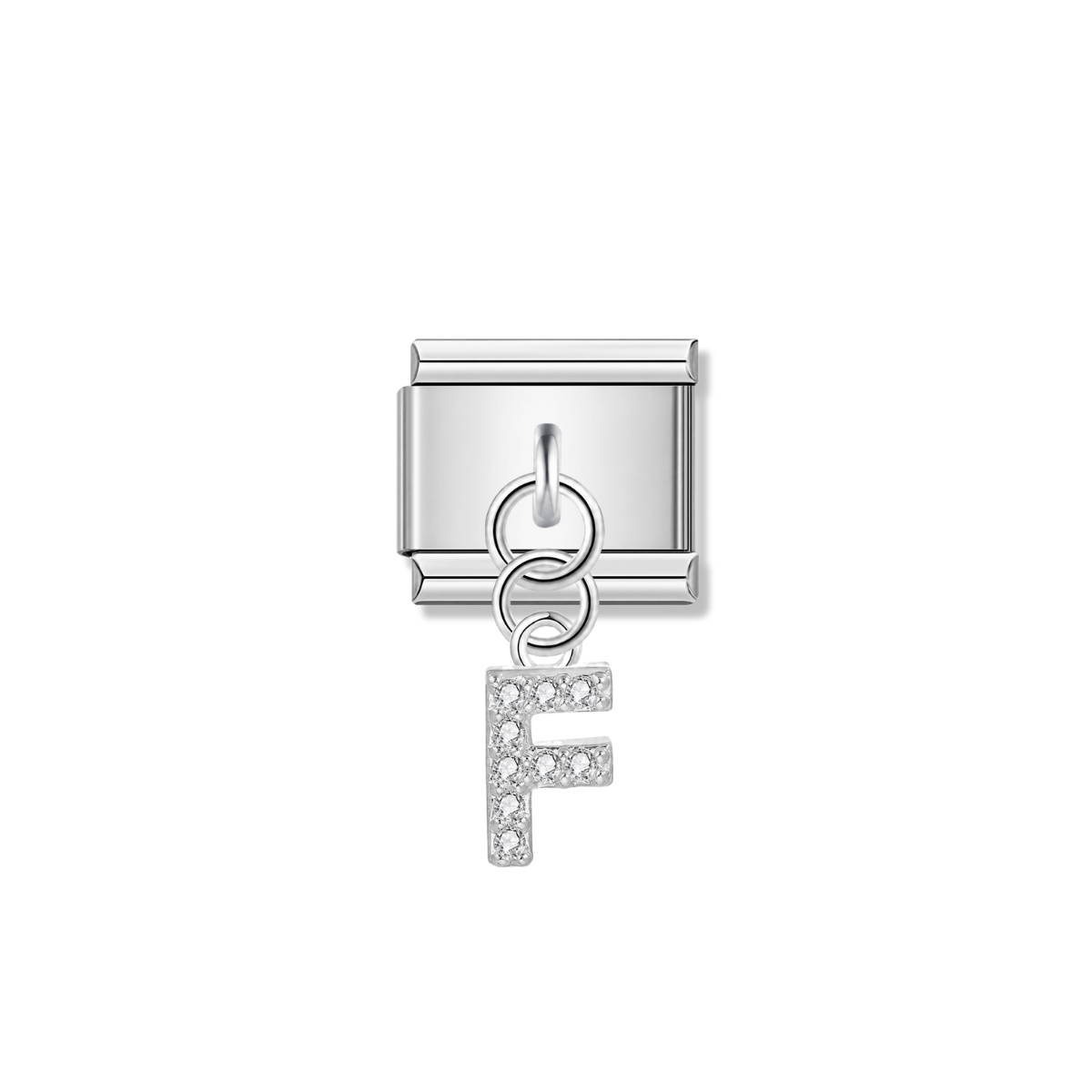 Letter F with CZ – silver Italian pendant charm by Italycharm