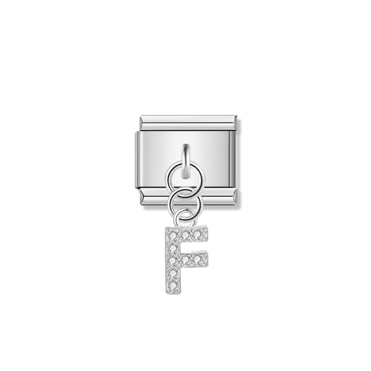 Letter F with CZ – silver Italian pendant charm by Italycharm