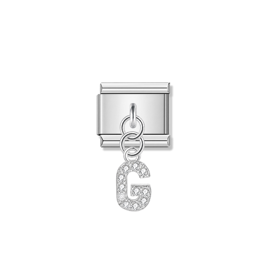 Letter G with CZ – silver Italian pendant charm by Italycharm