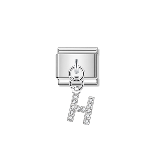 Letter H with CZ – silver Italian pendant charm by Italycharm