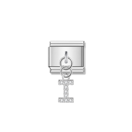 Letter I with CZ – silver Italian pendant charm by Italycharm
