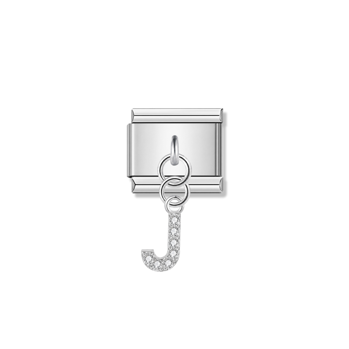 Letter J with CZ – silver Italian pendant charm by Italycharm