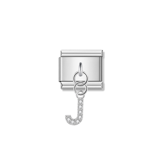 Letter J with CZ – silver Italian pendant charm by Italycharm