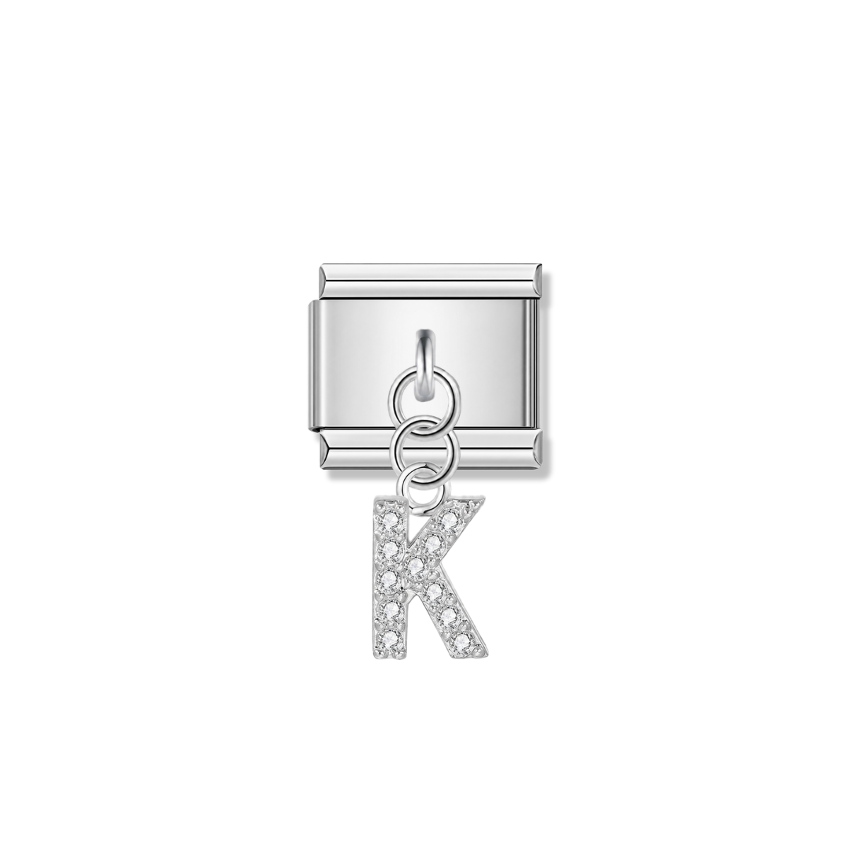 Letter K with CZ – silver Italian pendant charm by Italycharm
