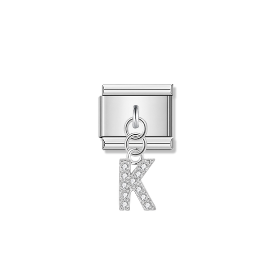Letter K with CZ – silver Italian pendant charm by Italycharm