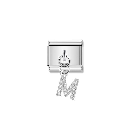 Letter M with CZ – silver Italian pendant charm by Italycharm