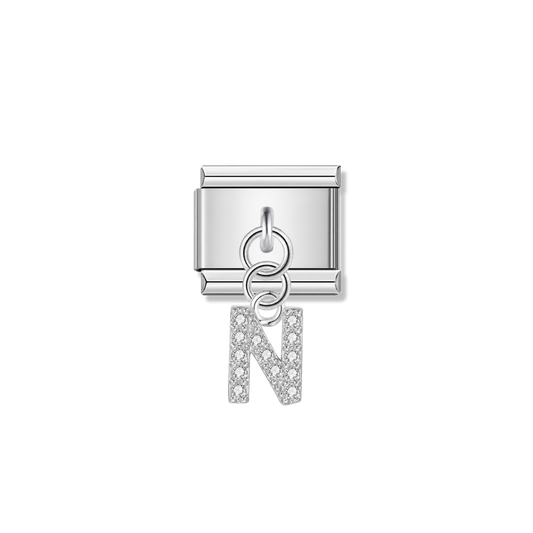 Letter N with CZ – silver Italian pendant charm by Italycharm