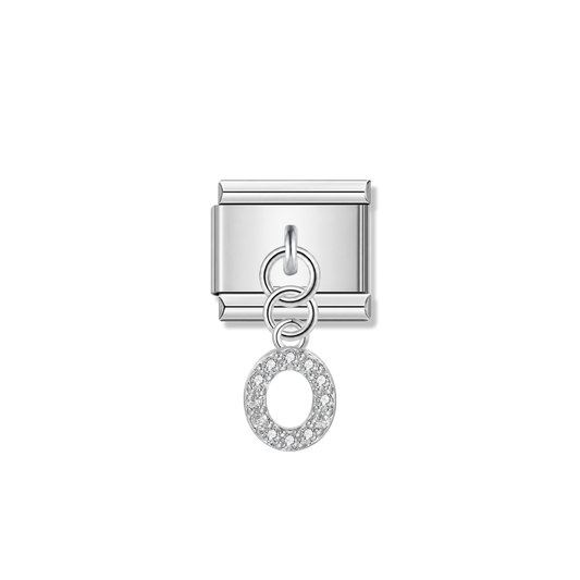 Letter O with CZ – silver Italian pendant charm by Italycharm