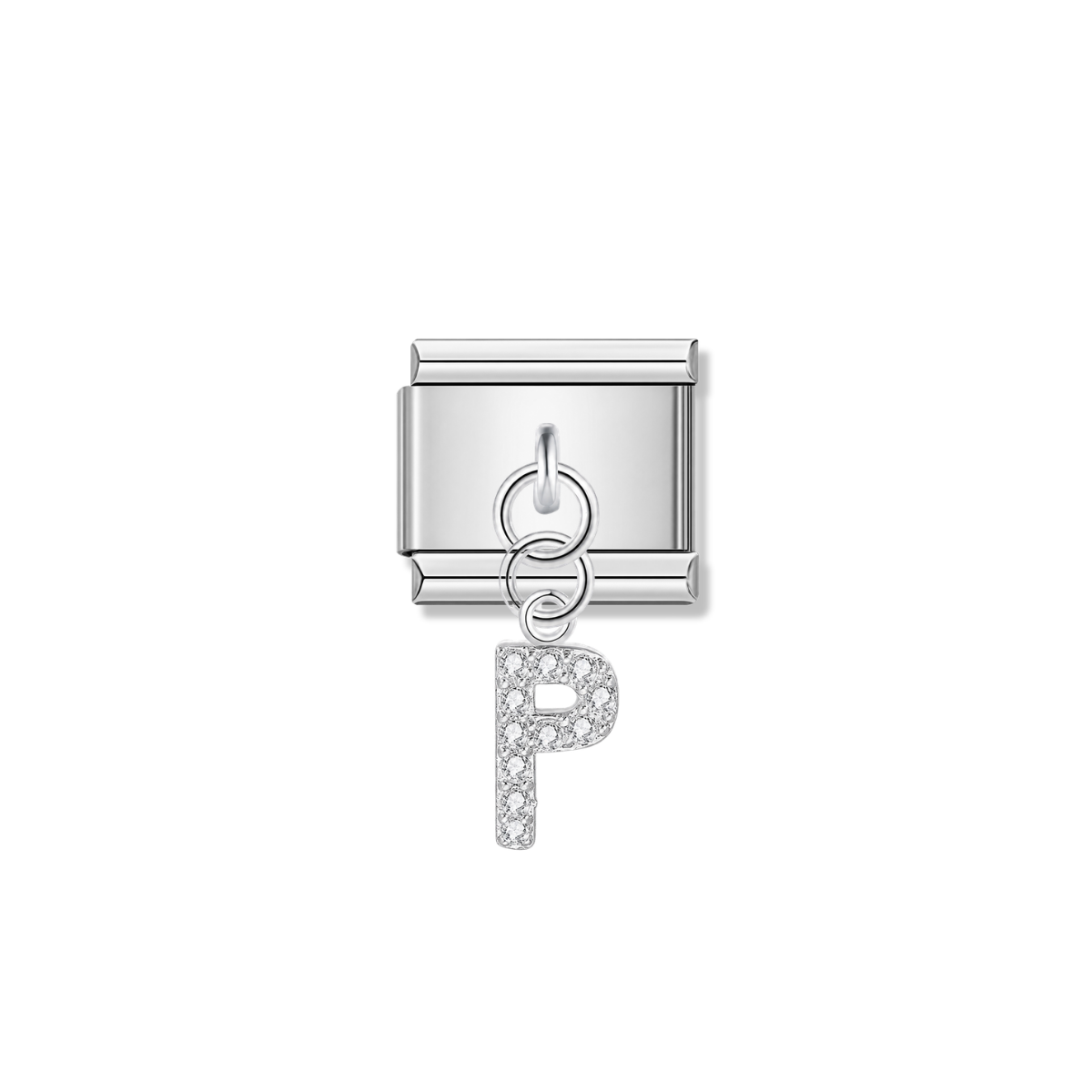 Letter P with CZ – silver Italian pendant charm by Italycharm