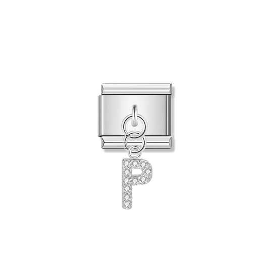 Letter P with CZ – silver Italian pendant charm by Italycharm