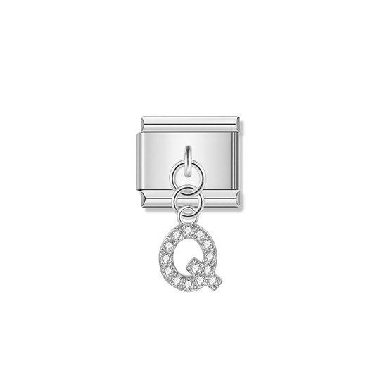 Letter Q with CZ – silver Italian pendant charm by Italycharm