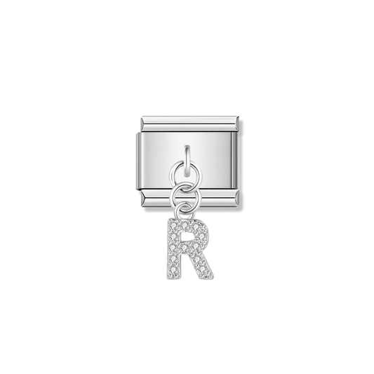 Letter R with CZ – silver Italian pendant charm by Italycharm
