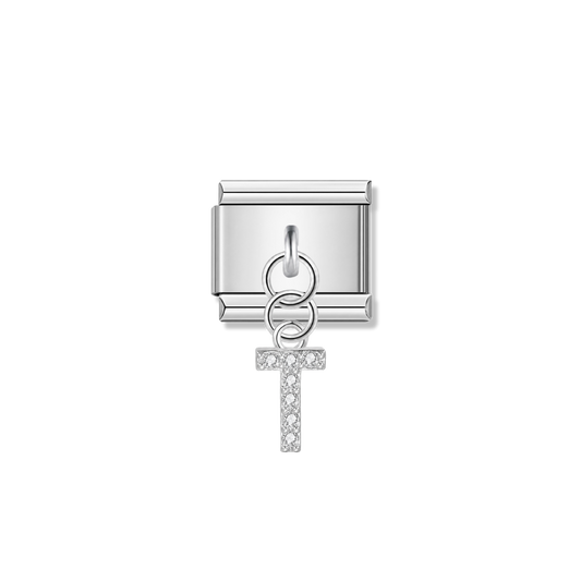 Letter T with CZ – silver Italian pendant charm by Italycharm