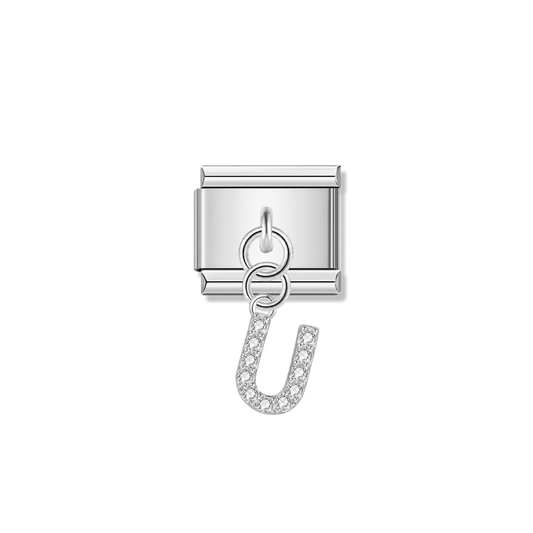 Letter U with CZ – silver Italian pendant charm by Italycharm