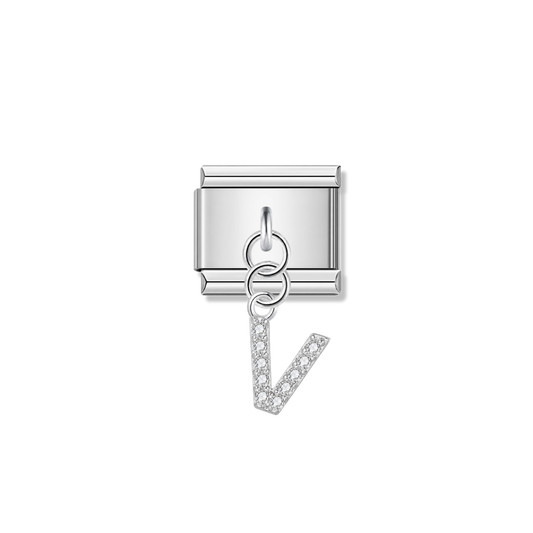 Letter V with CZ – silver Italian pendant charm by Italycharm
