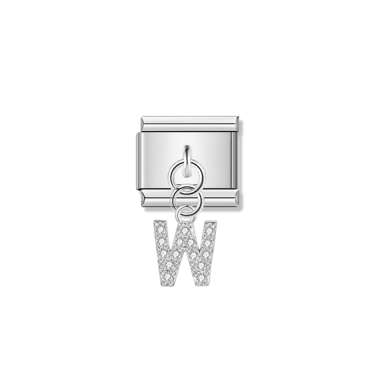 Letter W with CZ – silver Italian pendant charm by Italycharm