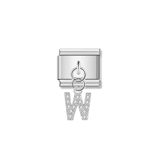 Letter W with CZ – silver Italian pendant charm by Italycharm