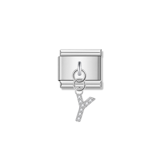 Letter Y with CZ – silver Italian pendant charm by Italycharm