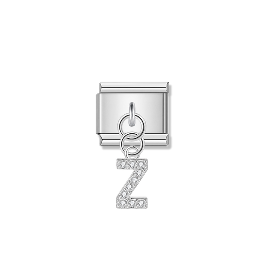 Letter Z with CZ – silver Italian pendant charm by Italycharm