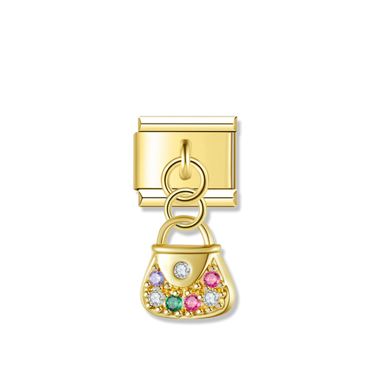Rainbow Gem Handbag - Gold Pendant Charm