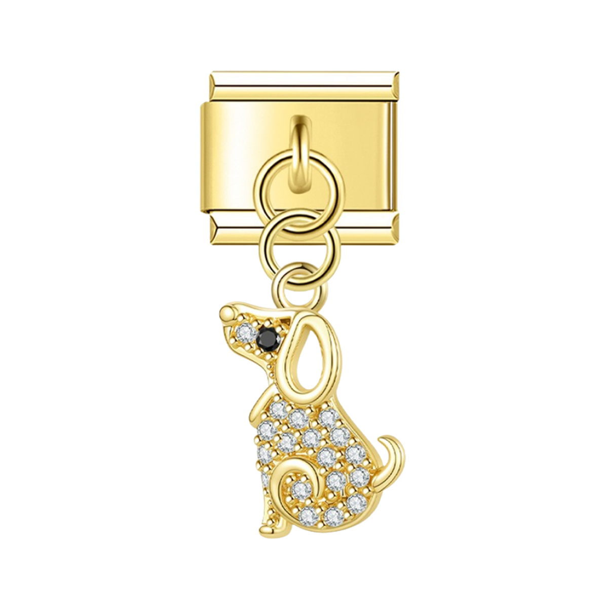 Seated Dog with CZ – gold Italian pendant charm by Italycharm