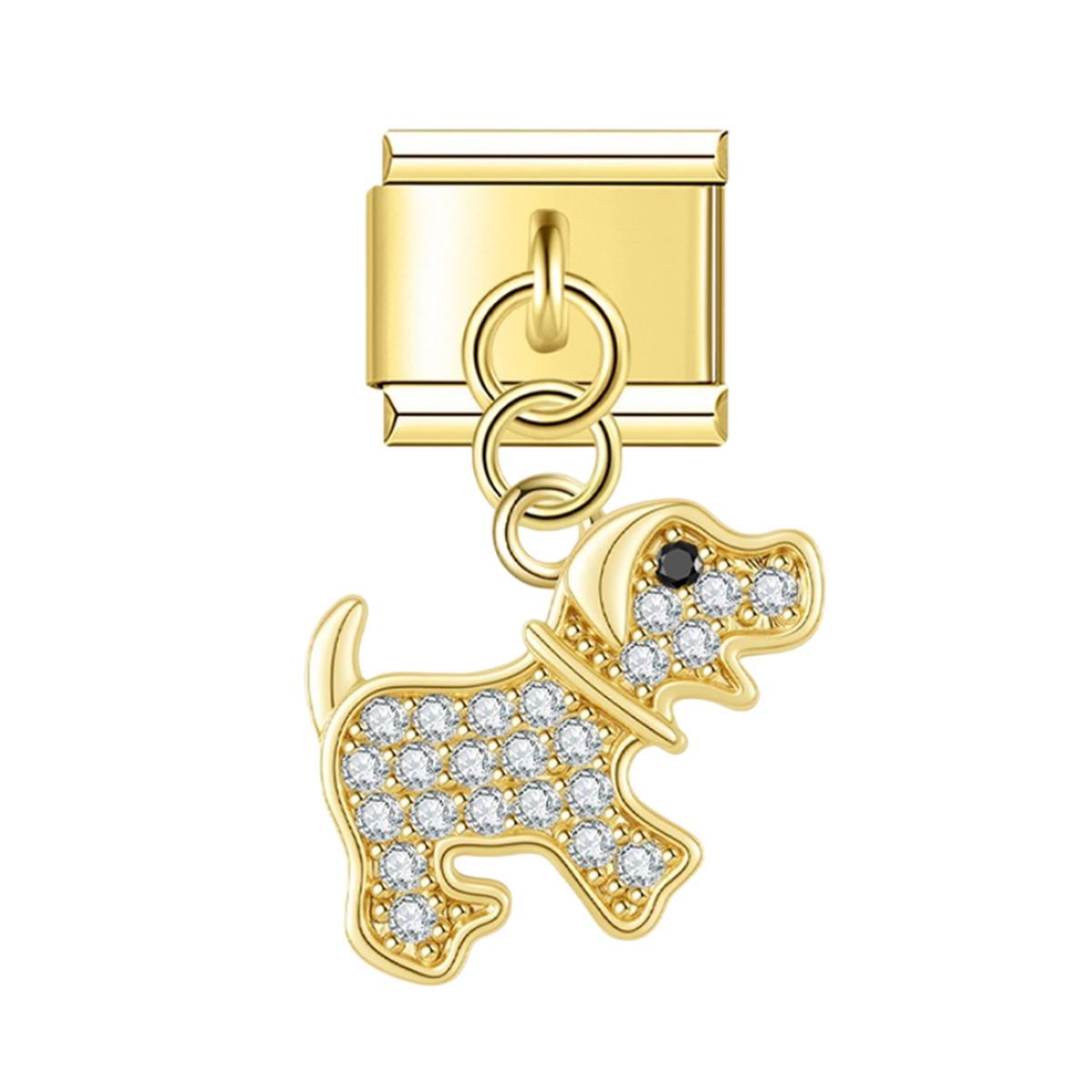 Collared Dog with CZ – gold Italian pendant charm by Italycharm