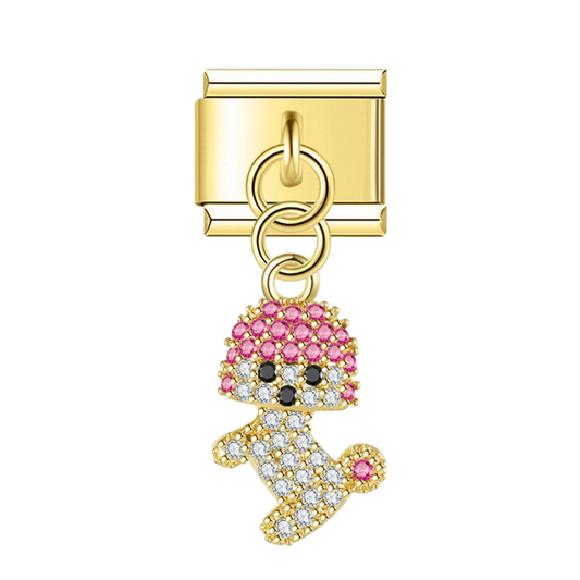 Pink Crown Poodle with CZ – gold Italian pendant charm by Italycharm